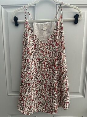 LOFT Cream Floral Slip Top with Pink & Green Print